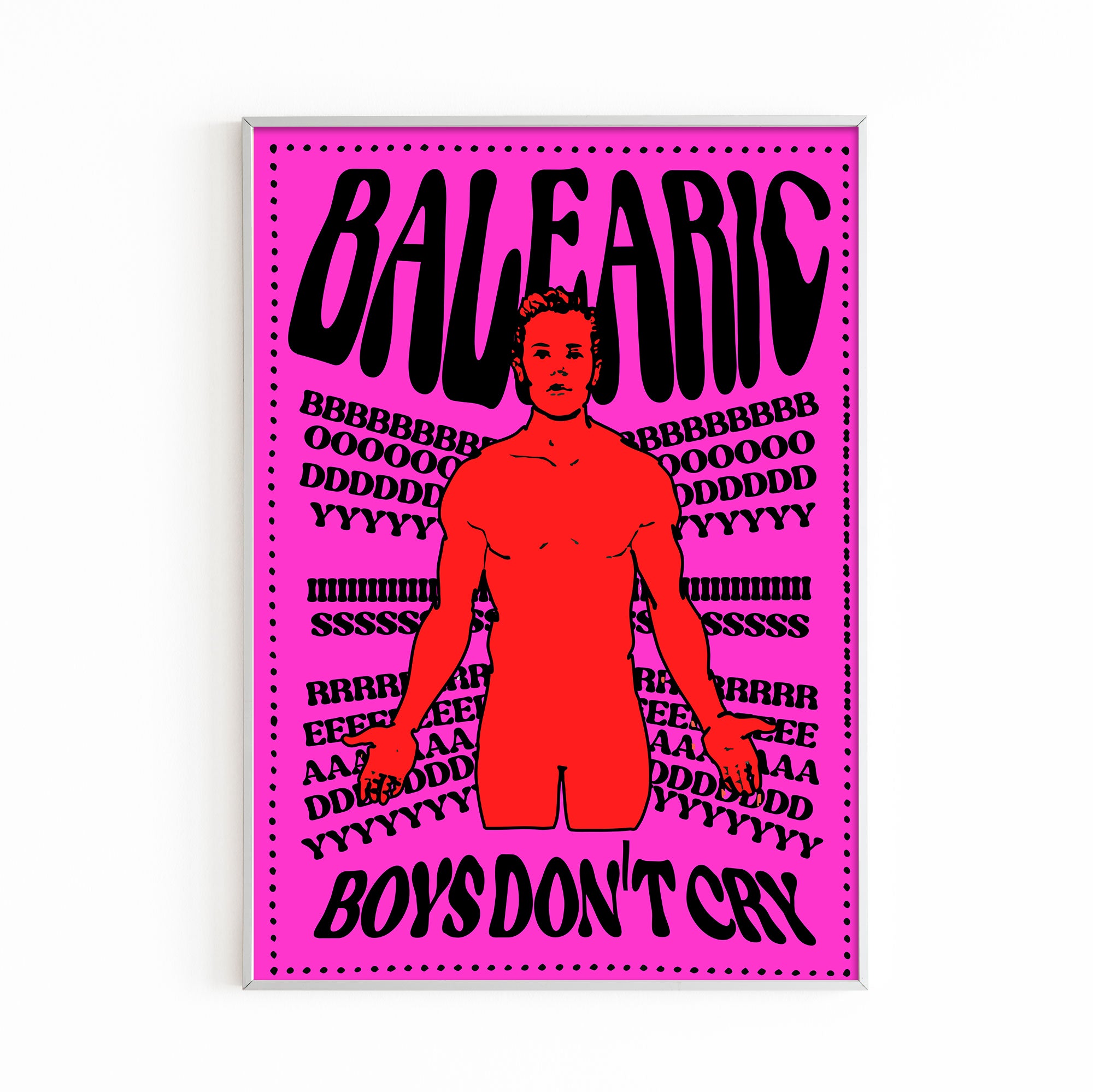 Poster with a red figure and text on a pink background